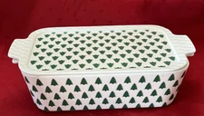 Christmas Trees Casserole Dish Porcelain Oven Safe W/Lid “Grace Pantry”11.75x6.5