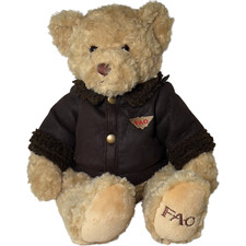 FAO SCHWARZ TOYS R US AVIATOR TEDDY BEAR 12" PLUSH PILOT BOMBER JACKET