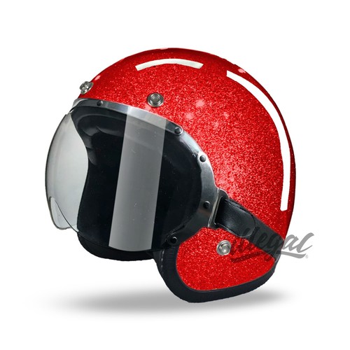 CASCO MOD BANDIT JET ROSSO GLITTER + MASCHERA LENTE GOGGLE VISIERA ELASTICO  | eBay