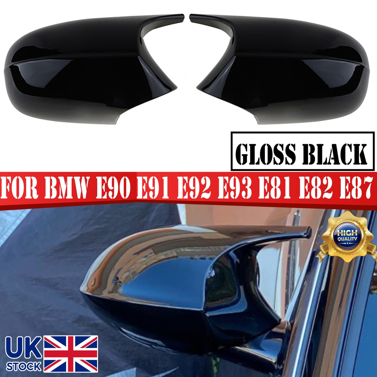 1Pair Rearview Mirror Cover Caps For BMW E81 E82 E87 E88 E90 E91 E92 E93 PRE -LCI