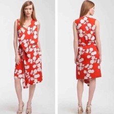 DIANE VON FURSTENBERG womens size 6 Naira Short Dress Halo Buds Red Floral Silk