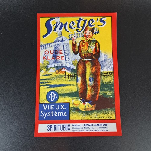 Original Vintage Label SMETJE'S Spirits Liquor Spiritueux Dutch Man 4" x 6" - Picture 1 of 3