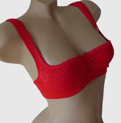 Balconette BH rot Halbschale Rosme mit Bügel 70A 70B 70C 70D 70E 70F 90F 100F