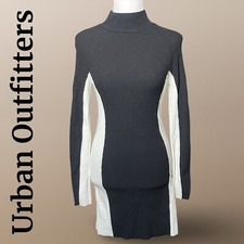 URBAN OUTFITTERS Bodycon Sweater Mock Neck Dress, Ribbed, Black & White, Size M