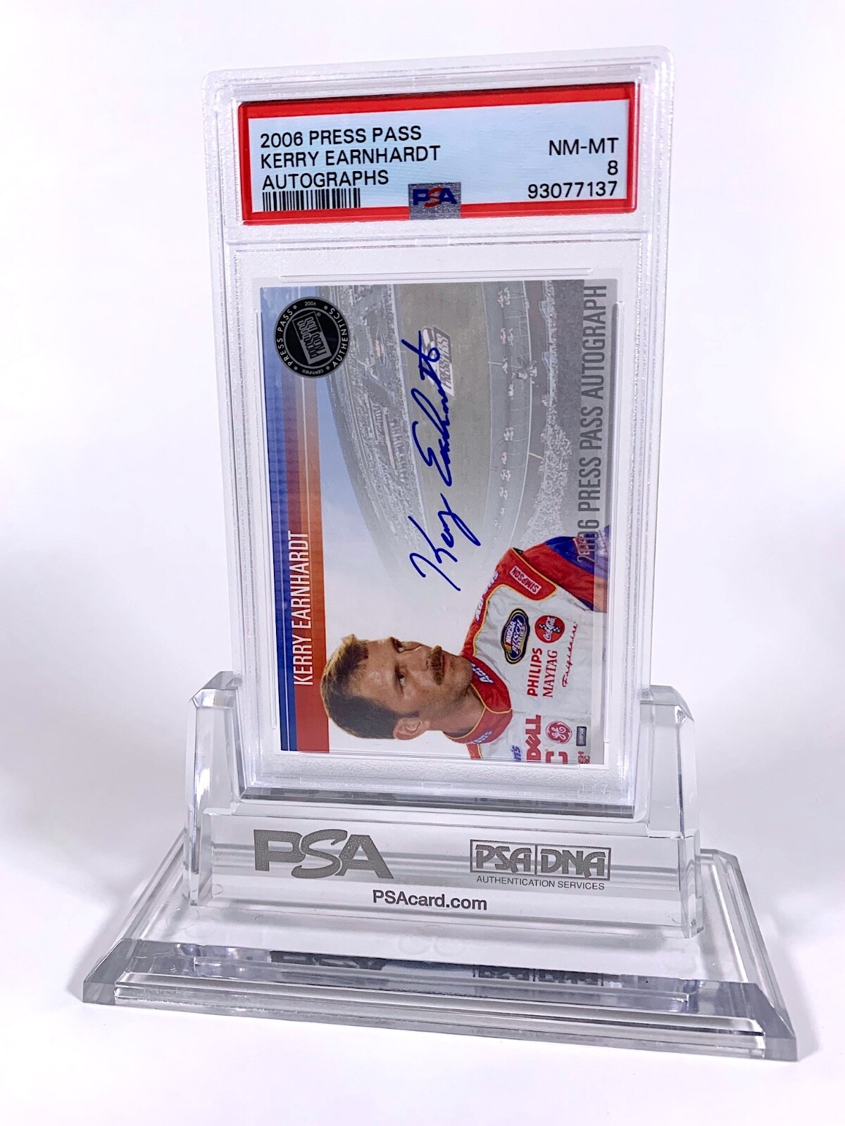 2006 Press Pass Autographs Kerry Earnhardt - PSA: NM-MT 8 NASCAR Card view 2