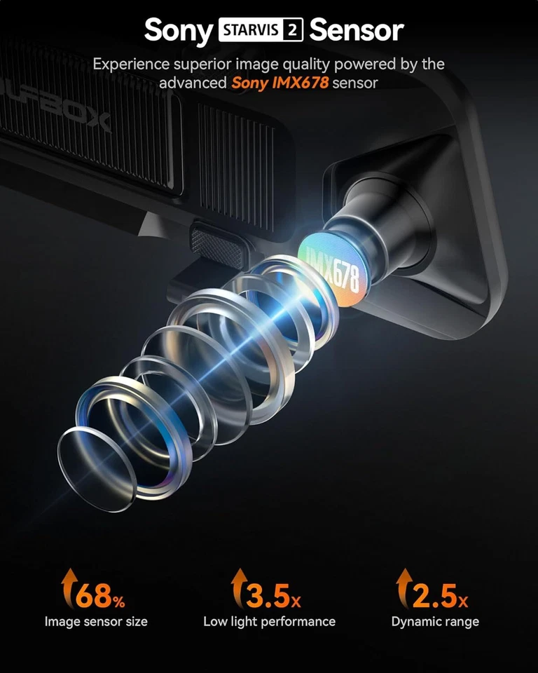 WOLFBOX G900 PRO Mirror Dash Cam STARVIS 2 IMX678 WIFI Rear View Mirror Camera - Image 3 of 4