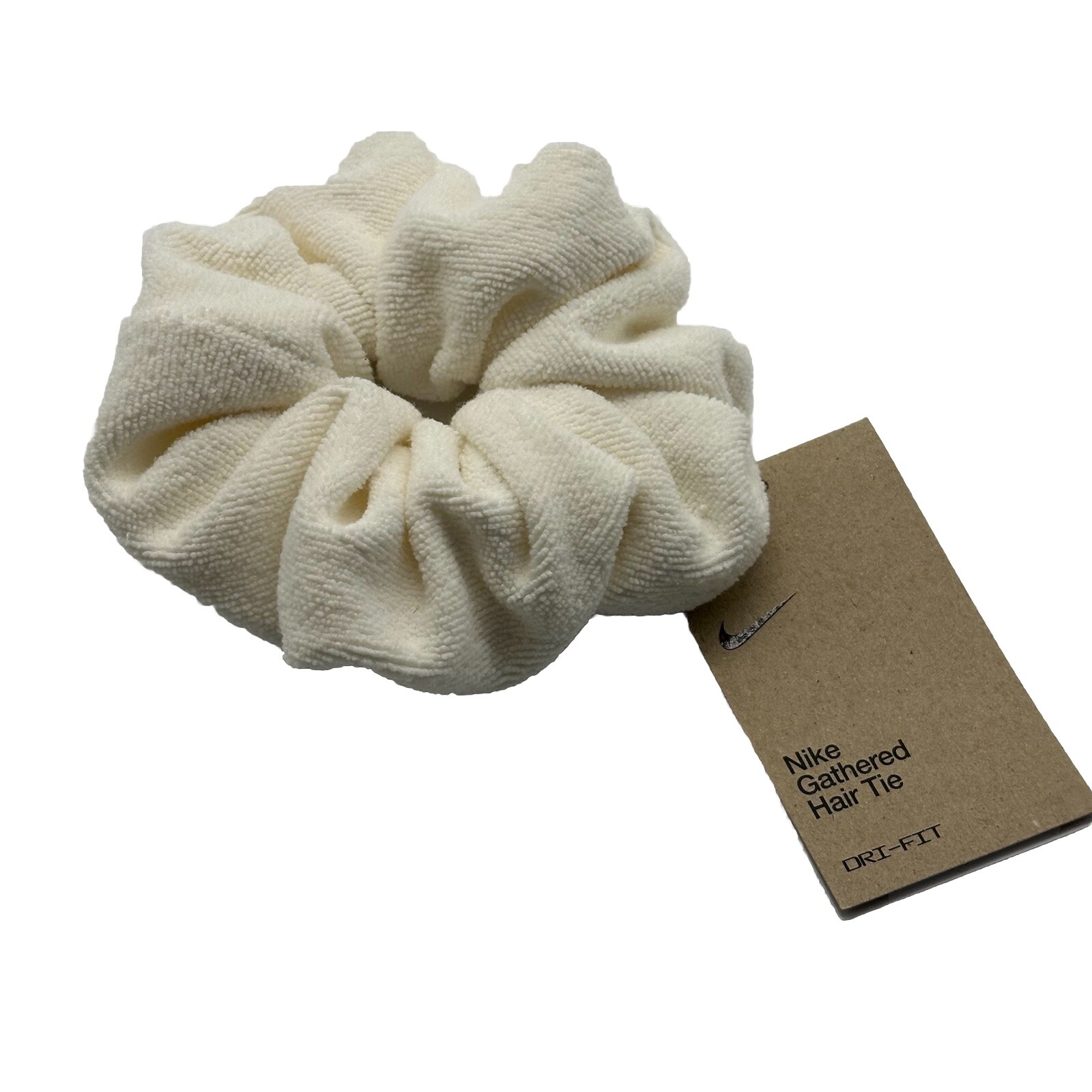 Nike Gathered Hair Tie Scrunchie For Women White Microfiber Dri Fit Hair Cloud