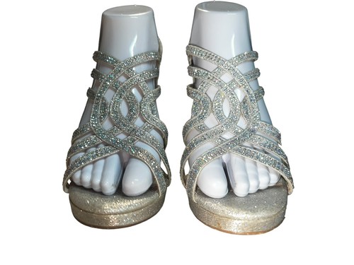 David’s Bridal Womens Silver Strappy Sparkle Stiletto Wedding Heels, Size 8 - Picture 7 of 14