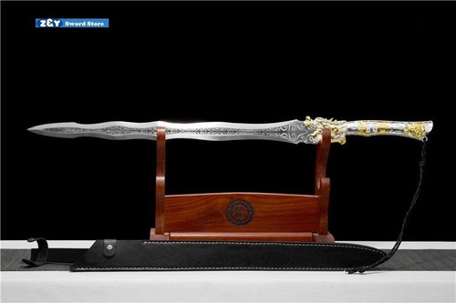 Sharp Spring Steel Blade Silver Dragon Outdoor Battle Dao Sword Bicolor Alloy - Picture 3 of 12