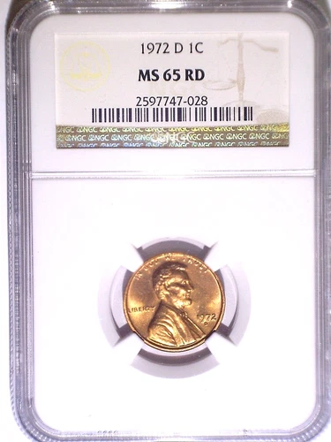 1972-D NGC MS65RD Lincoln Memorial Cent - 1C - US One Cent - Red and Luster!