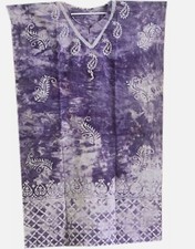 Beach Kaftan Batik Long Blue Paisley Print Women Maxi Caftan Oversize Gown L-54"