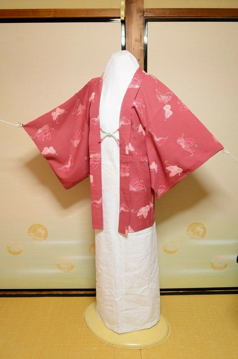Silk HAORI with cord Women Japanese vintage Kimono Jacket Takashimaya tag 1140
