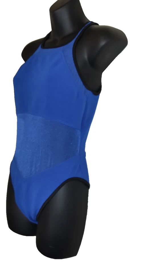 Traje de baño vintage Y2K Jag azul real talla 10 estilo tanque una pieza malla transparente EE. UU. Foto 2 de 4