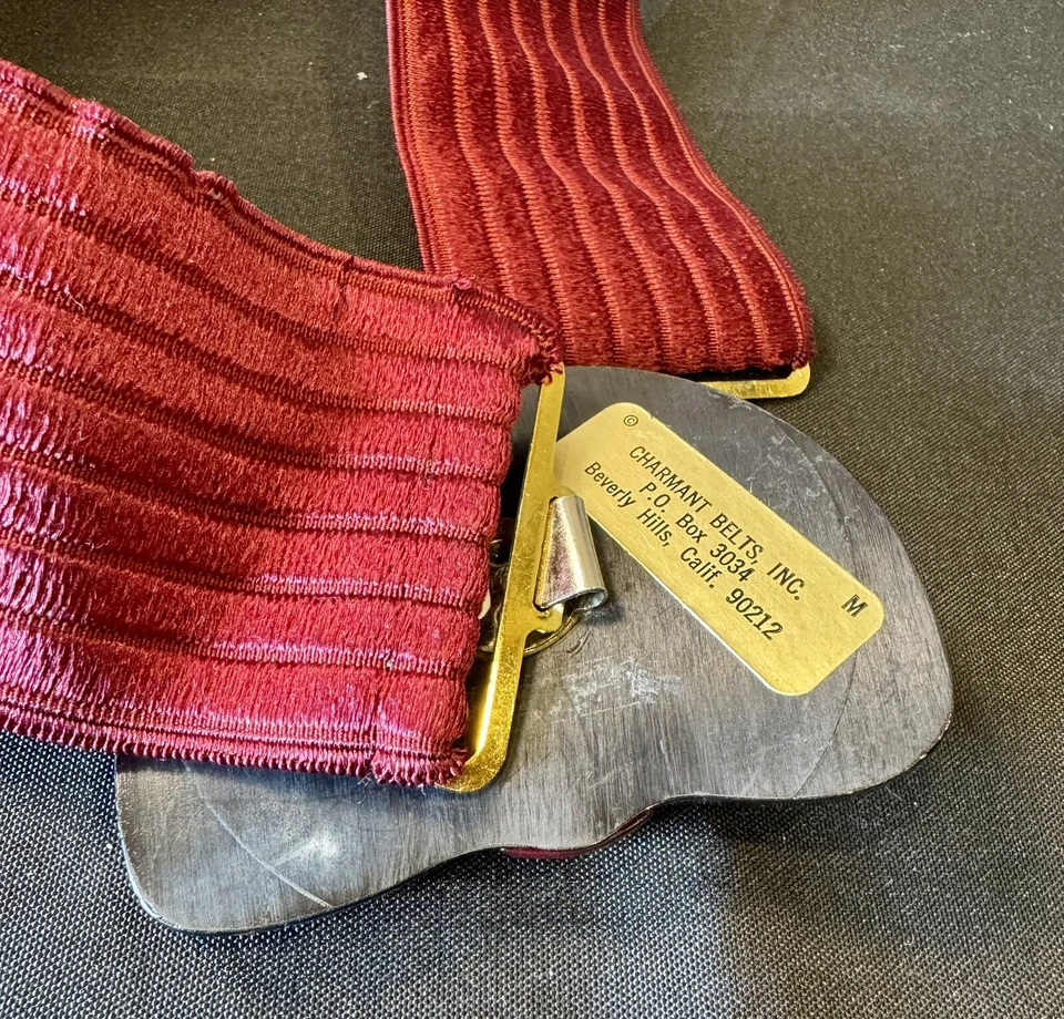 Vintage Charmant Belts Peacock Burgundy Stretchy Belt Beverly Hills - Image 4 of 4