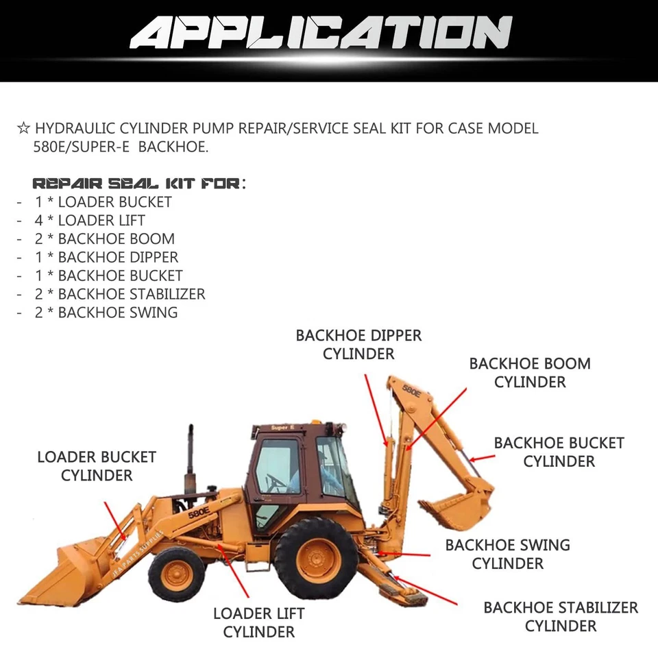 Whole Machine Hydraulic Cylinder Seal Kit for Case 580C 580SE 580SD 580 Backhoe - Image 2 of 4