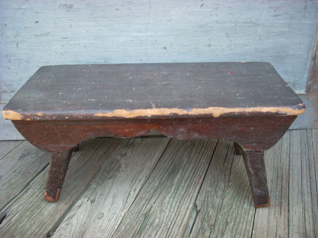 Antique Primitive Wood Cricket Bench Stool AAFA Folk Art Engraved 1902 ...
