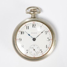 Elgin Antique Open Face Keystone Silveroid Pocket Watch 17951565 AS IS For Parts