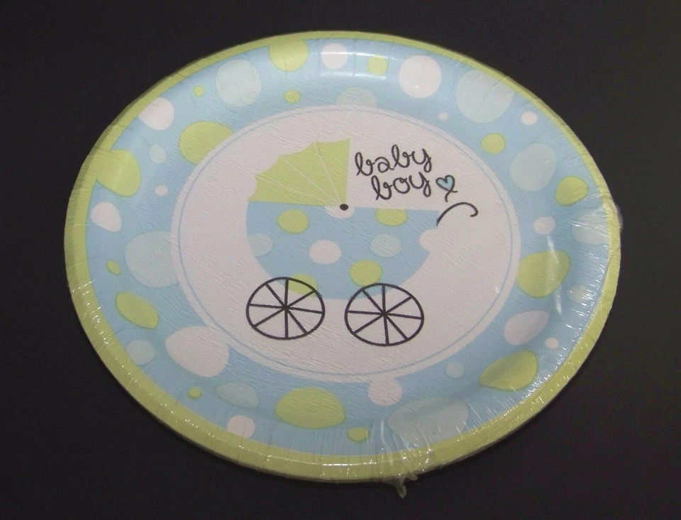 Boy Baby Shower Party Supplies Lot, Favor Boxes, Plates, Cups, Blue Polka Dots - Image 2 of 4