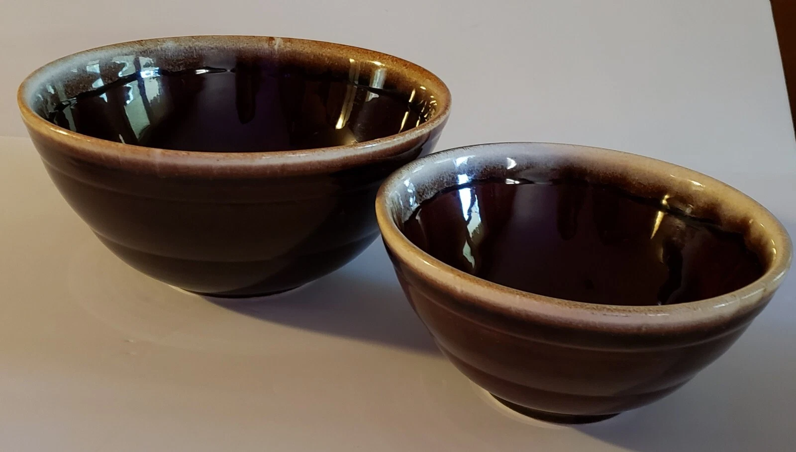 Vintage Pottery Brown Drip Glaze Large Nesting Mixing Bowls--Set of Two