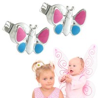 MäDchen Schmetterling Ohrstecker Rosa Blau Kinder Ohrringe Echt Silber 925 Neu