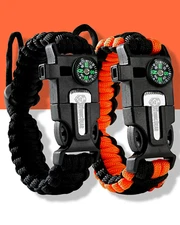 Paracord Bracelet 2 Pack Adjustable Fire Starter Whistle for Hiking Camping