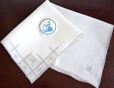 VINTAGE HANKY 1940s WHITE EMBROIDERED PUNCH WORK NEW MADE SWITZERLAND LOVELY