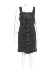 Alice + Olivia Dress Size 10 Black Silk, Pleated, Ruffled, Above Knee Length