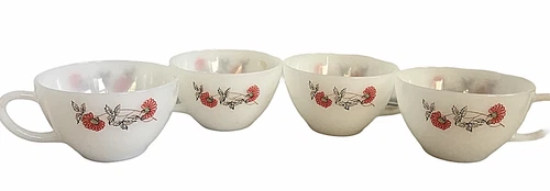 Vintage Set of 4 Fire King Oven Ware Coffee Tea Cups Floral Pattern