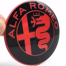 2 FREGI CREST ALFA ROMEO RED BLACK LOGO 74MM FRONT REAR BONNET