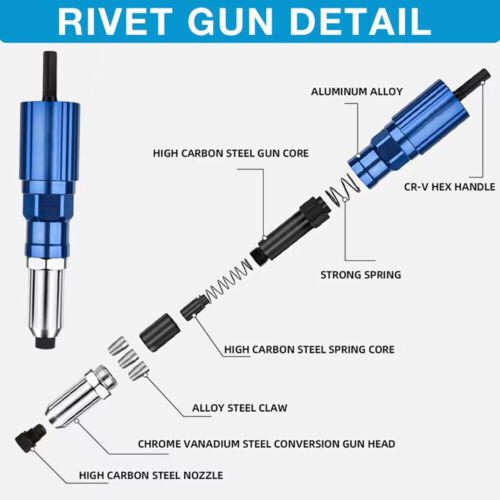 Electric Rivet Gun 2.4-4.8mm Rivet Nut Gun Drill Adapter Cordless Riveting Tool - Picture 5 of 10