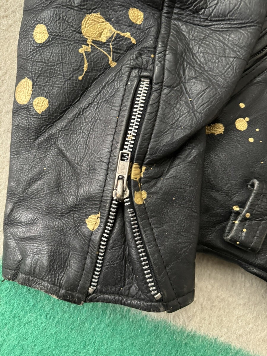 Vintage 80s Punk Hand Paint Splatter Leather Jacket Size