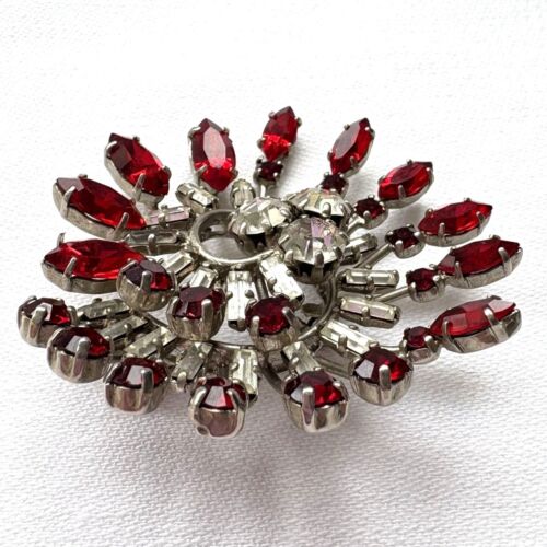 Spilla spilla starburst vintage anni 40 strass rossi e trasparenti gioielli - Foto 3 di 6