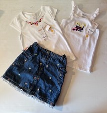 Gymboree Girls 2 New Shirts 1 Skirt Size 6 Rhinestone Used Denim Skirt Flowers