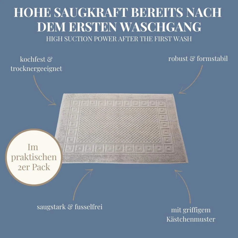 2 x Badvorleger Duschmatte 50x70 cm grau 100% BW Griechenbordüre & Waffelmuster - Bild 3 von 4