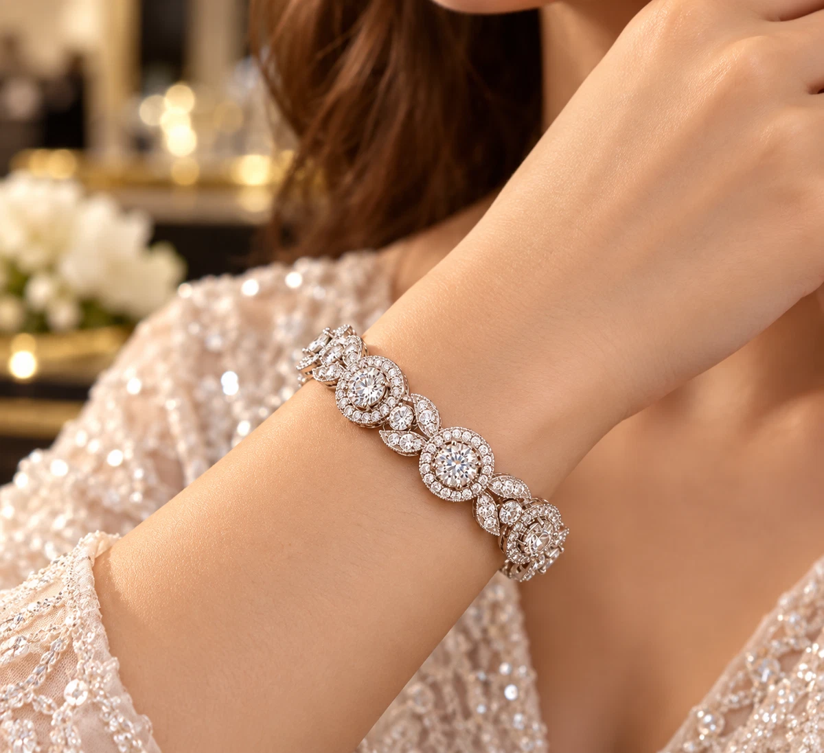 Lab Grown Diamond Round Cut Wedding Bracelet 10K White Gold 13.00 CT