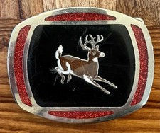Vintage Buck Whitetail Deer Hunter Hunting Western Cowboy Belt Buckle Enamel