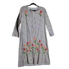 Vintage Style Floral Embroidered Tulip Midi Dress Pink Blue Ditsy Print Medium
