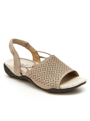 JBU Womens Beige Perforated All Terra Traction Pixie Vegan Round Toe Sandals 8 M