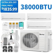 38000 BTU 3 Zone AC Ductless Mini Split Air Conditioner & Heat Pump 2 x 9K+18K