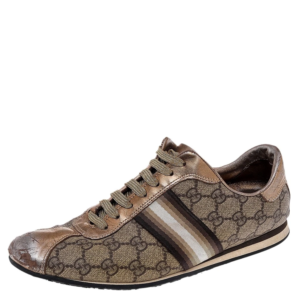 Sneakers basse Gucci beige oro Supreme in tela e pelle rete taglia 39 5