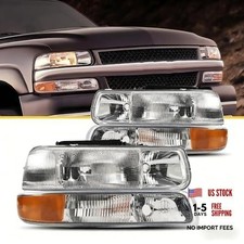 Headlight Assembly Compatible with Chrome-Clear/1999-2002 Chevy Silverado