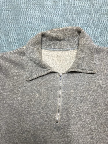 Vintage 1950s 60s 1/4 zip sweatshirt heather gray pullover distressed whooped XL - Picture 8 of 18