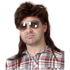 Mullet Wigs for Men 70s 80s Costumes Mens Brown Fancy Party Accessory Cosplay...