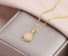 18k Rose Gold Plated Zircon Flower Pendant Necklace Women