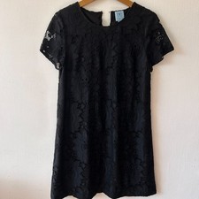 Cece Black Lace Shift Dress Womens 10 Short Sleeve Whimsigoth Grunge Fairy Vamp