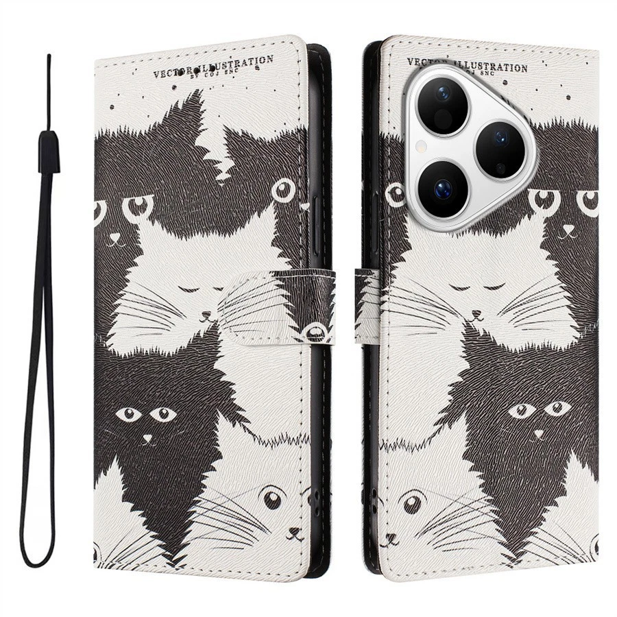 Cat Flower Wallet Cover Case for Huawei P80 P60 P50 P30 P40 Pro Mate 60 Nova 14 - Image 4 of 4