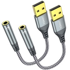 JXMOX USB to 3.5mm Audio Adapter 2-Pack - USB-A to 3.5mm TRRS 4-Pole Female