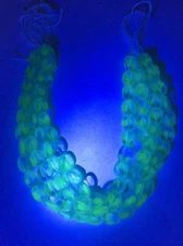 14mm x 12mm Blue GREEN URANIUM glowing Glass Beads 24pcs. 13inch Strand