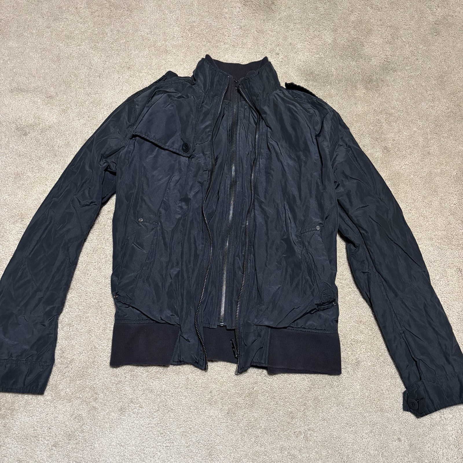 Diesel Mens XL Black Bomber Jacket Full Zip Casual Outerwear Streetwear Y2K