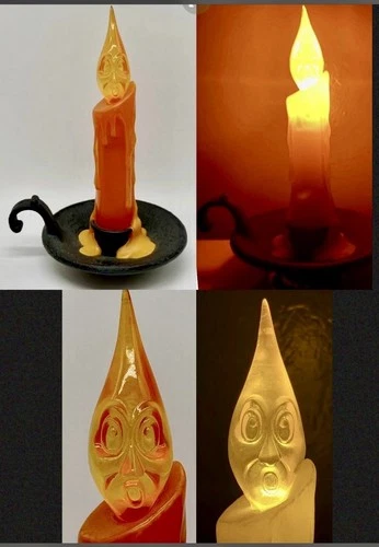 VTG Hallmark Halloween Flickering Orange Light Haunted Candle Ghost Face Tested - product listing photo